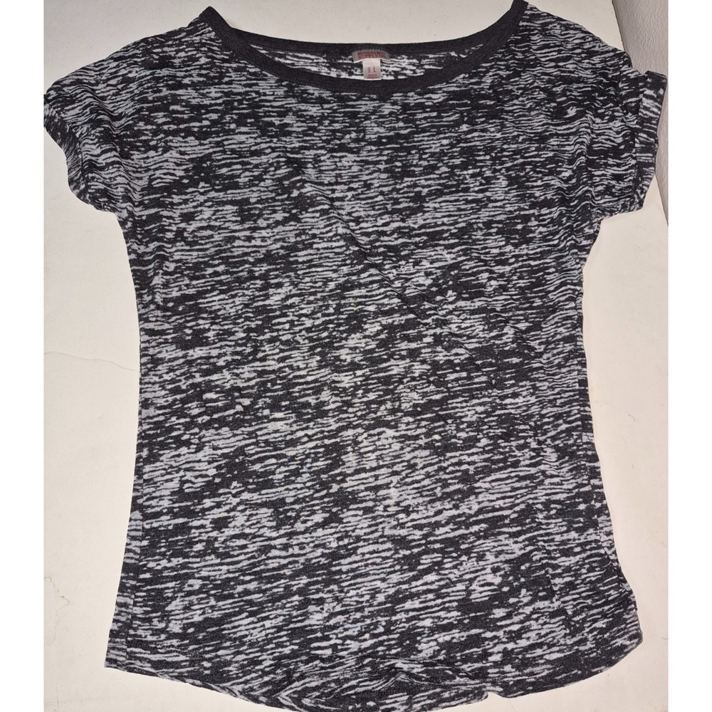 Mossimo Supply Co Womens Black Gray Mingled Knit Short Sleeve Overshirt Top L